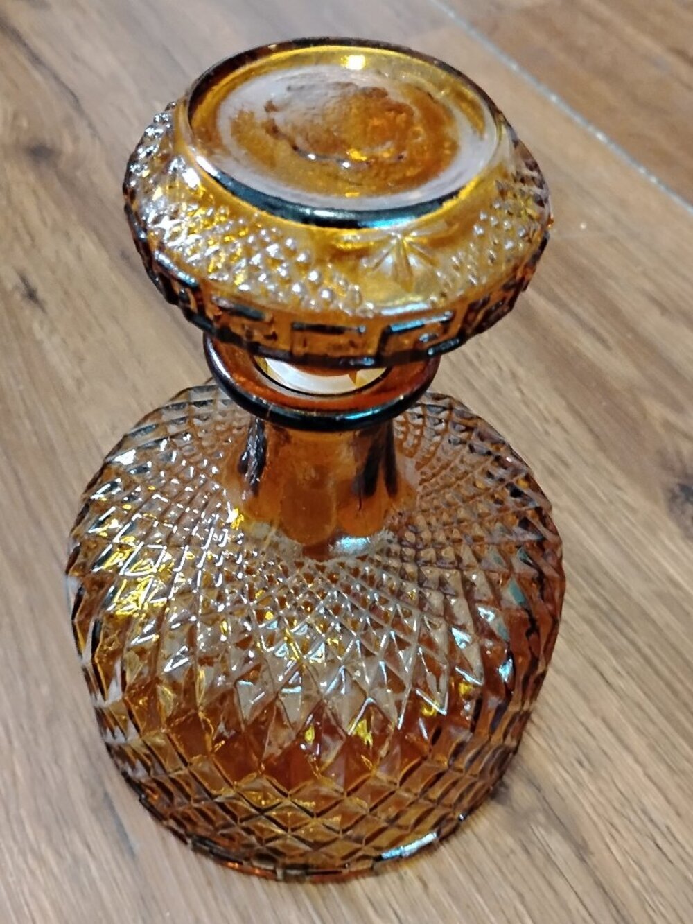 Vintage MCM Amber Diamond Point Glass Decanter